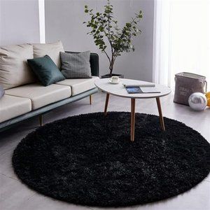 NEw Black Round Ultra Soft Plush Area Rug
